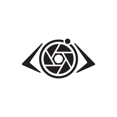 Aperture eyes emblem. Stylized eye with shutter, camera, vision, brand mark.