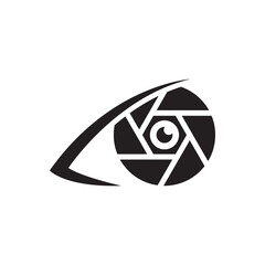 Eye aperture logo. Eye shaped aperture icon, focus, photography, visual media.