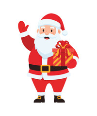 Vector art of santa claus waving and holding a gift