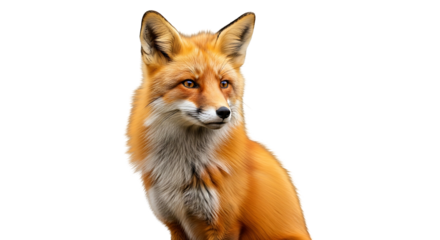 Red fox portrait focused on the alert animal looking away.