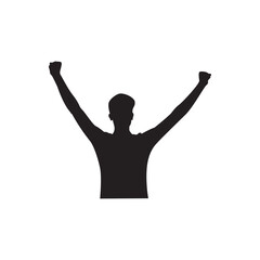 Victory pose silhouette. Silhouette with raised arms, triumph, success, celebration.