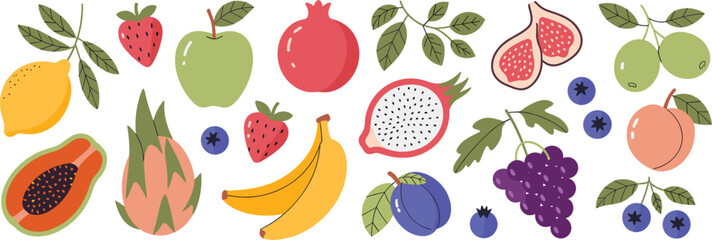 Colorful and Fresh Assortment of Fruits Illustration Healthy Eating Design