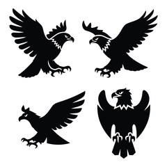 Majestic eagles in flight and perched silhouette set diverse dynamic poses for emblematic design applications silhouette