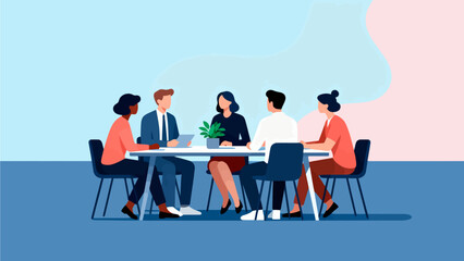 Group of people sitting at table in meeting