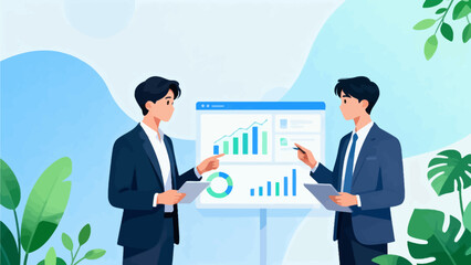 Businessmen discussing data charts