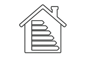 Vector thin line icon of energy efficiency rating in a house. Energy performance certificate label concept. Building consumption bar chart outline illustration. EPC diagnostic graph.