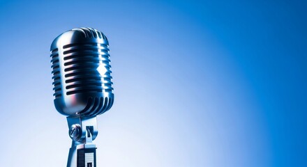 Capturing the Essence of Sound with a Vintage Microphone on a Vibrant Blue Background