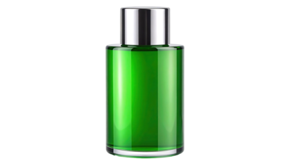 Elegant Green Perfume Bottle with Silver Cap.