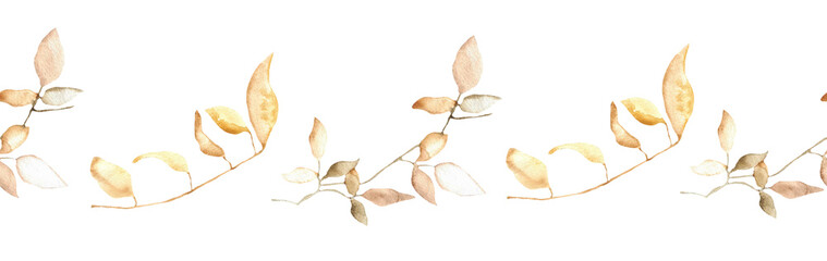 Orange leaves border on a white background. Hand-drawn illustration. Perfect for autumn.