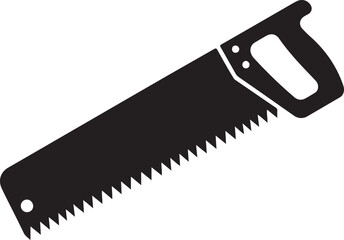 Black silhouette of a hand saw with a wooden handle and serrated blade