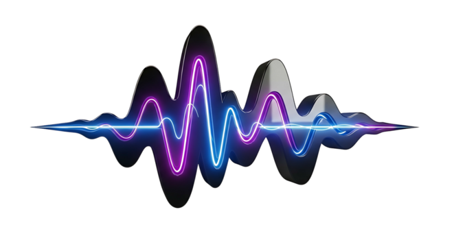 Vibrant Neon Blue and Purple Sound Waveform Isolated.