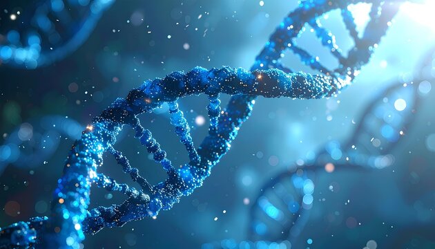 Futuristic DNA double helix structure representing human genome mapping and biotechnology innovation, chromosome analysis in medical science laboratory, genetic engineering, biochemistry, molecular