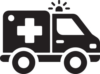 Simple silhouette icon of an ambulance with a medical cross symbol