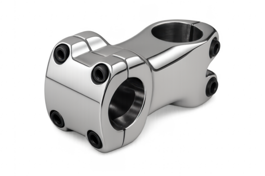 Bicycle handlebar stem supporting bike components on transparent background