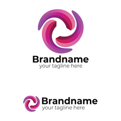 Abstract Circular Swirl Logo Vector: Dynamic Gradient Three-Piece Symbol for Recycling, Technology, Progress, and Digital Service Branding