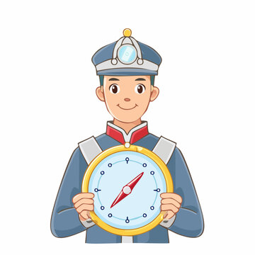 Railway worker holding compass with transparent background