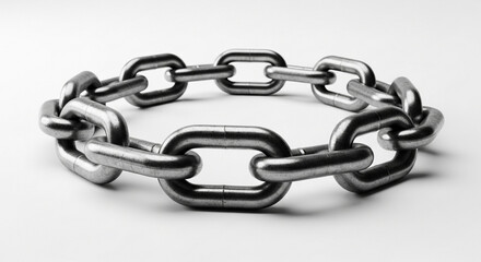 Obraz premium Metal chain links arranged in a circular pattern isolated on white background, symbolizing strength, connection, and unbreakable bonds