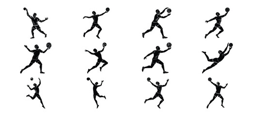 Naklejka premium Collection of silhouettes of baseball players in various action poses on a white background