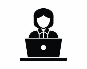 Businesswoman with laptop icon silhouette illustration isolated on white background