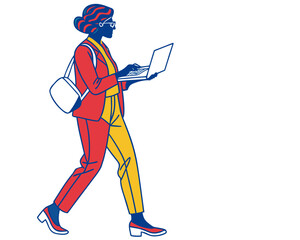 Businesswoman with laptop silhouette illustration isolated on white background