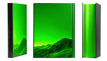 Green Book Cover with Mountain Landscape Design.