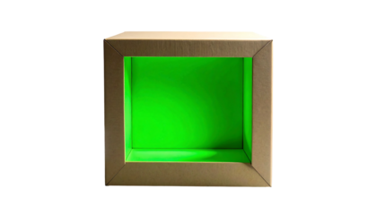 Green interior of a wooden square box.