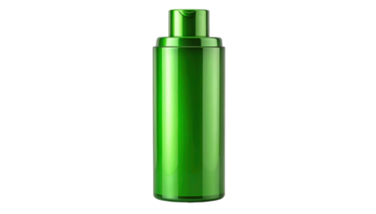 Green metallic bottle with a shiny surface isolated on white background.
