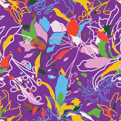 Hand drawn abstract pattern. Creative collage contemporary seamless pattern. Fashionable template for design. Vector illustration