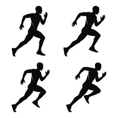 Dynamic silhouette collection of four male sprinters capturing athletic motion and energy silhouette