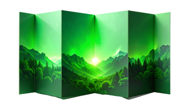 Green Mountain Landscape Accordion Book Art.