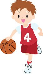 Illustration of a boy playing basketball. Vector Illustration.
