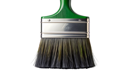 Green paintbrush with metal ferrule and bristles.