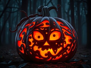 Spooky Halloween Pumpkin in Candlelight