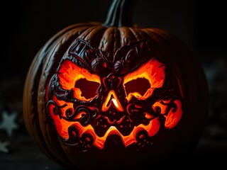 Spooky Halloween Pumpkin in Candlelight