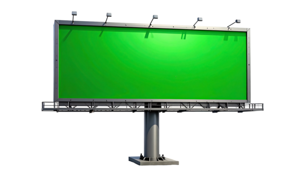 Green Screen Billboard Isolated on White Background for Advertising.