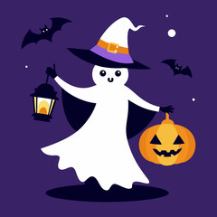 Vector art illustration of a Halloween scene with ghosts