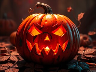 Spooky Halloween Pumpkin in Candlelight