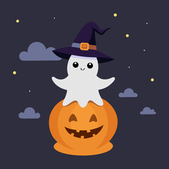 Vector art illustration of a Halloween scene with ghosts