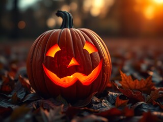 Spooky Halloween Pumpkin in Candlelight