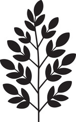 Simple black silhouette of a branch with oval shaped leaves