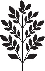 Simple black silhouette of a branch with oval shaped leaves