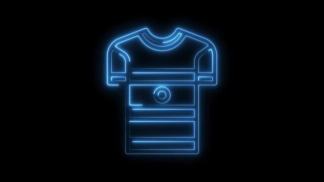 Animated neon style soccer jersey illustration glowing on black background for sports and design