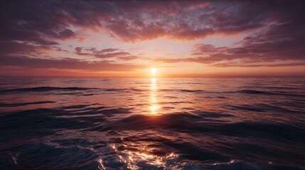 Obraz premium Golden sunset over calm ocean waves with vibrant sky and water reflection