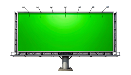 Large outdoor billboard with a blank green screen for advertising isolated on white background.