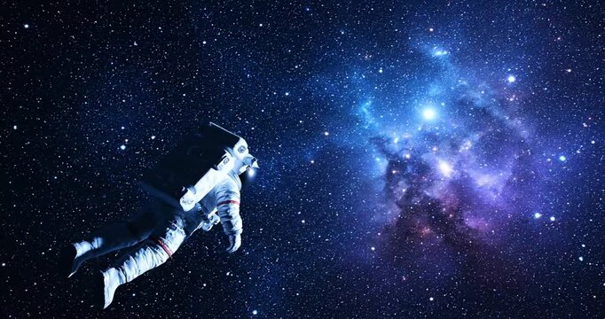 Astronaut floating near vibrant nebula, observing star‑filled cosmos from a serene space perspective &ndash; a breathtaking photo