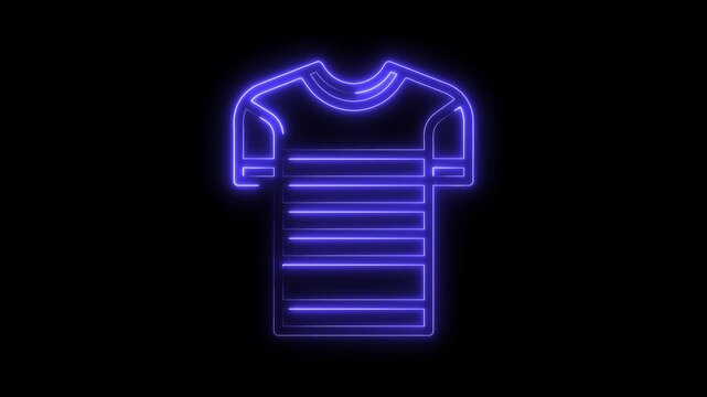 Neon striped tshirt glowing outline animation on black background modern design style
