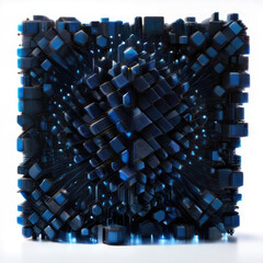 Complex Dark Blue Cube Structure Representing Data, AI, or Technology