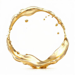 Golden Liquid Splash Creating a Ring Shape on a White Background