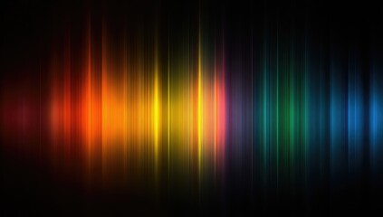 Abstract Vertical Light Bars in Rainbow Spectrum on Black Background 