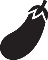 Simple black silhouette of a fresh eggplant vegetable on a white background